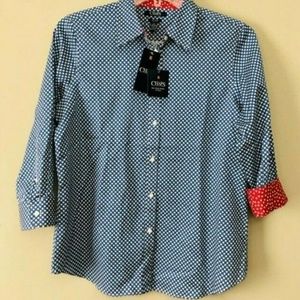 NWT Chaps Long Sleeve Button Up Blue with White St